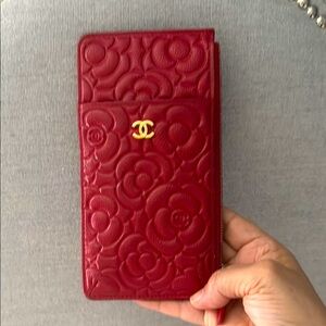 Chanel Red Floral Camellia Embossed Wallet
